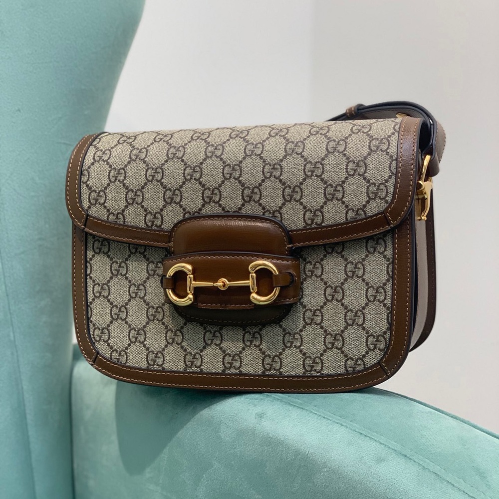 Gucci Brown GG Supreme Leather Horsebit Shoulder Bag